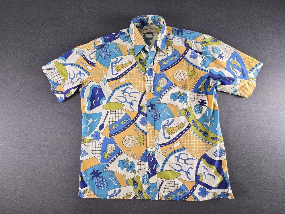 Cooke Street Shirt Mens XL Multicolor Hawaiian Graphic Button Up Tropical Beach